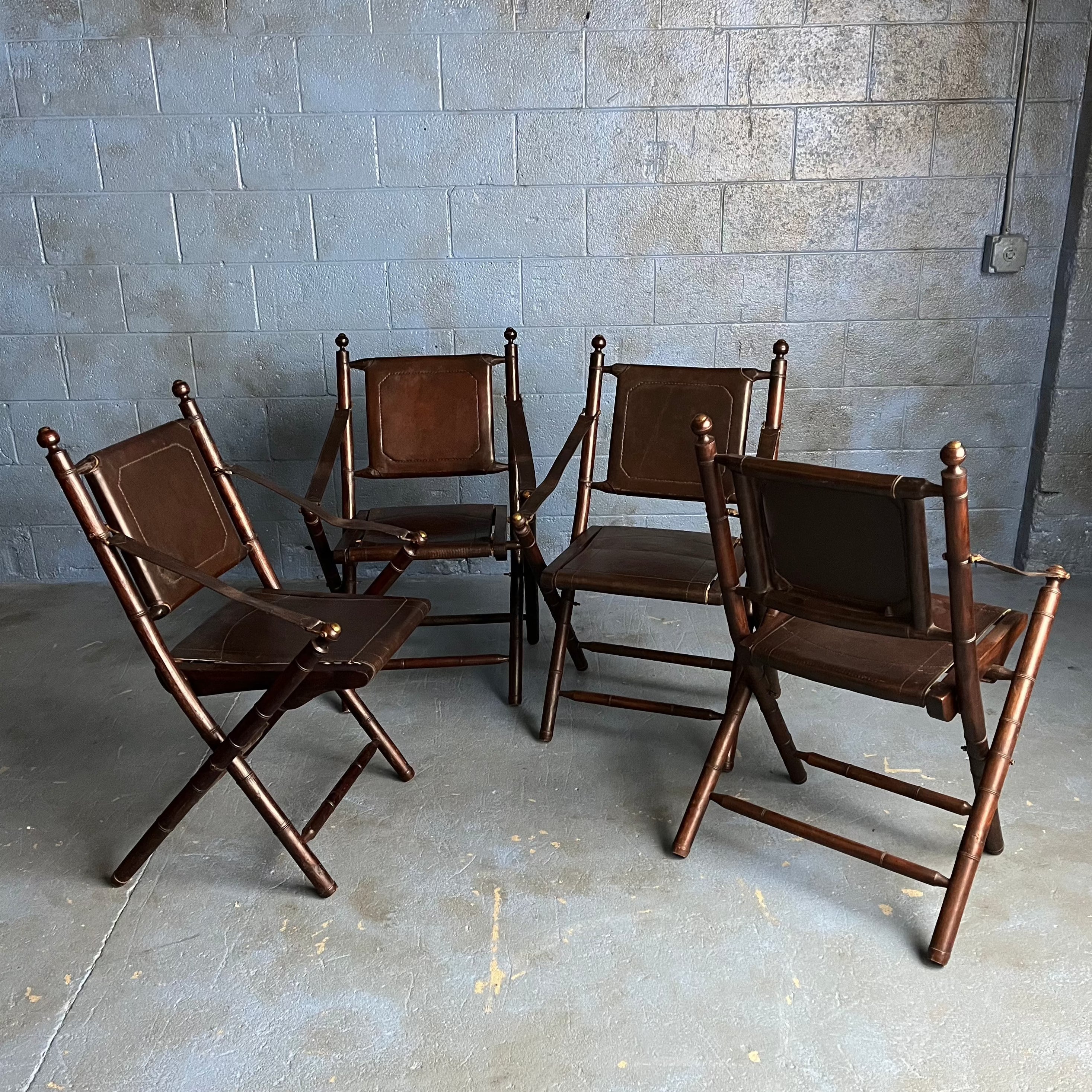 ON HOLD: Wood, leather, and brass Spanish Folding Chairs