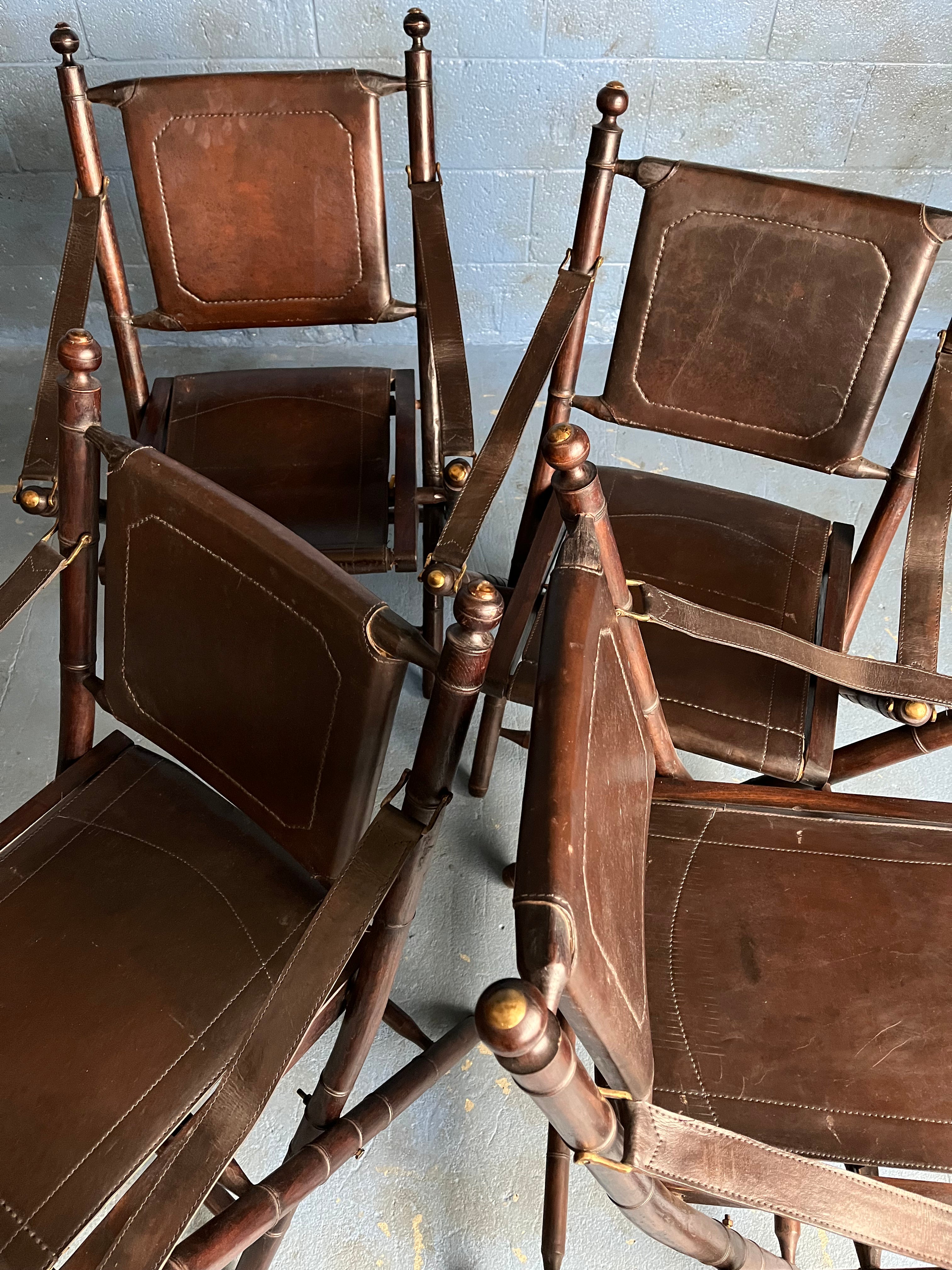 ON HOLD: Wood, leather, and brass Spanish Folding Chairs