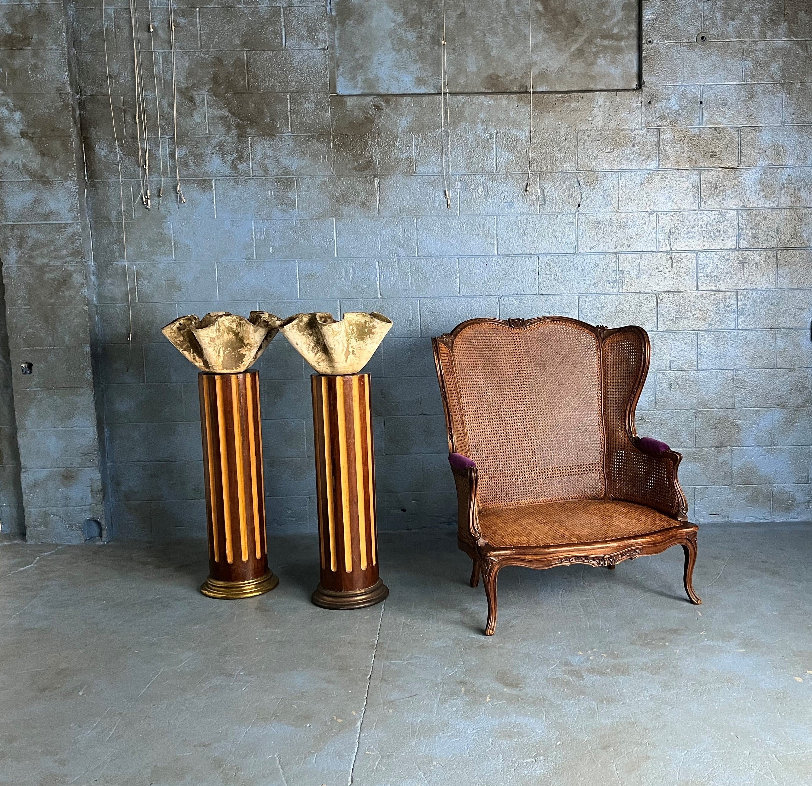 Set of Wood Fluted Columns with Brass Base circa 1880
