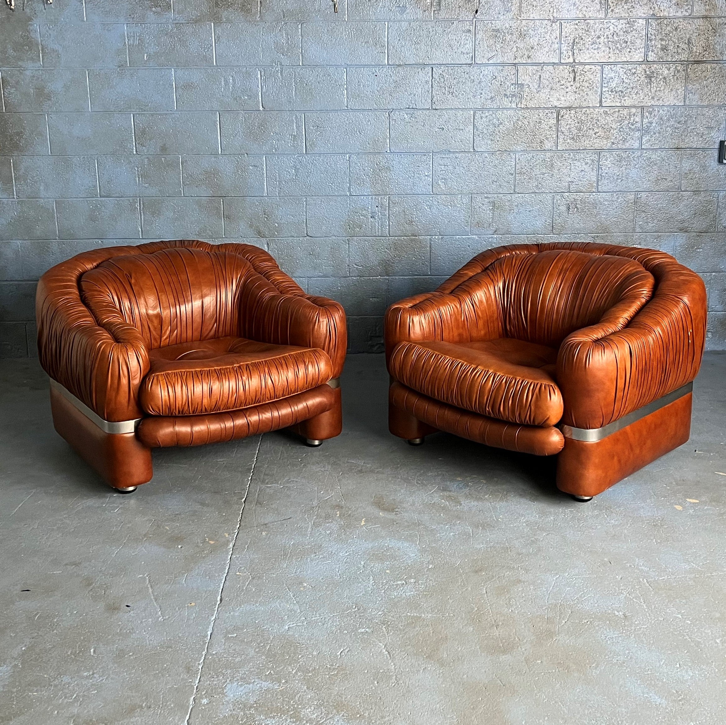 Set of 1970 Italian Leather Armchairs